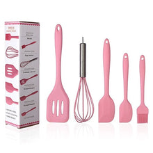 Load image into Gallery viewer, 5Pcs/Set Pink or Red Silicone Cooking Tool Sets Egg Beater Spoon Spatula Oil Brush Kitchenware Kitchen Utensils Sets with Box