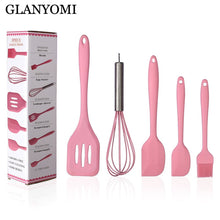 Load image into Gallery viewer, 5Pcs/Set Pink or Red Silicone Cooking Tool Sets Egg Beater Spoon Spatula Oil Brush Kitchenware Kitchen Utensils Sets with Box