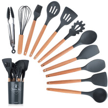 Load image into Gallery viewer, Wooden handle Silicone Spatula Turner Slotted spoon Ladle Spoon Spatula Spooula Spatula Basting brush Kitchenware Set Tool