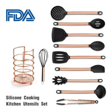 Load image into Gallery viewer, 11PCs Copper Plated Handle Silicone Kitchenware Nonstick Cooking Shovel Spoon Kitchen Tool Set Silicone Cooking Utensils Set